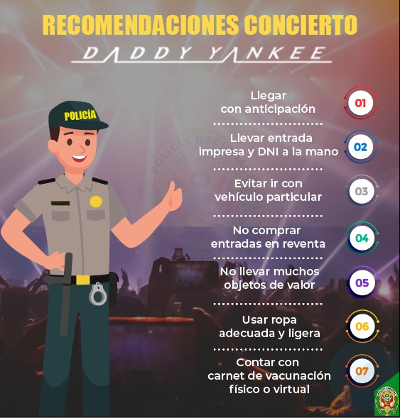 Recomendaciones de la Policía Nacional para el concierto de Daddy Yankee