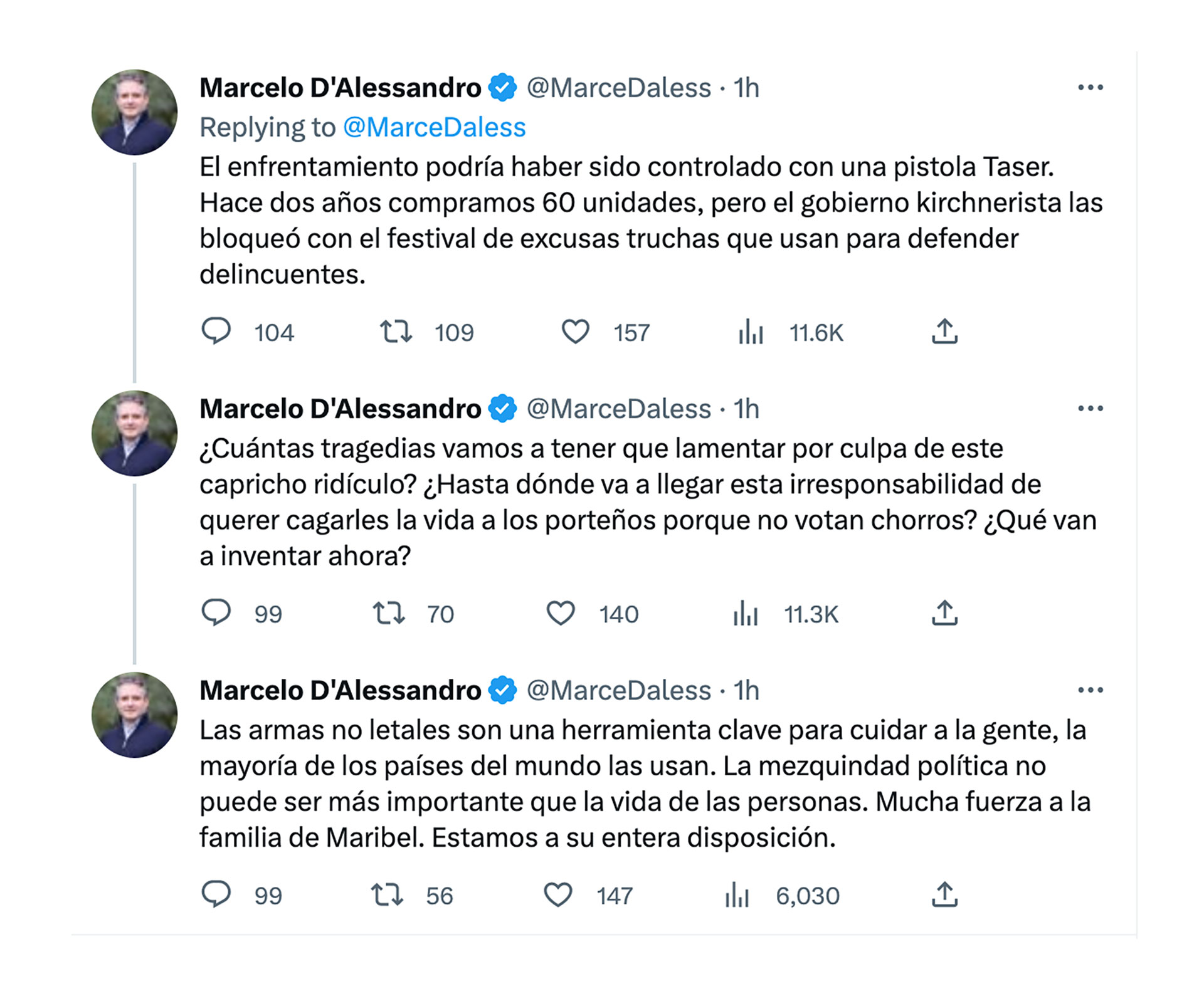 El ministro de Seguridad porteño en uso de licencia, Marcelo D'alessandro, retomó el debate por las pistolas Taser