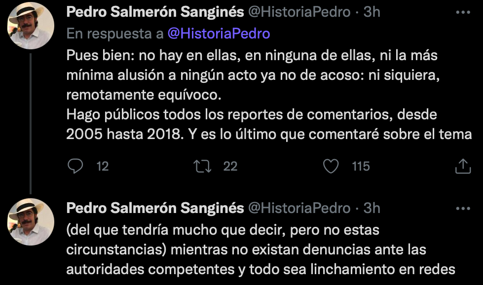 Pedro Salmerón utilizó sus redes sociales para defenderse de los señalamientos que han versado en su contra (Foto: Twitter/@HistoriaPedro)
