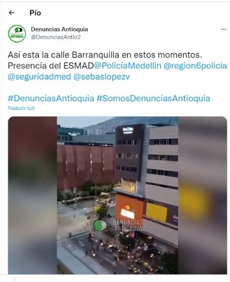 Así reportaron los ciudadanos las manifestaciones en Medellín Twitter: DenunciasAntio2