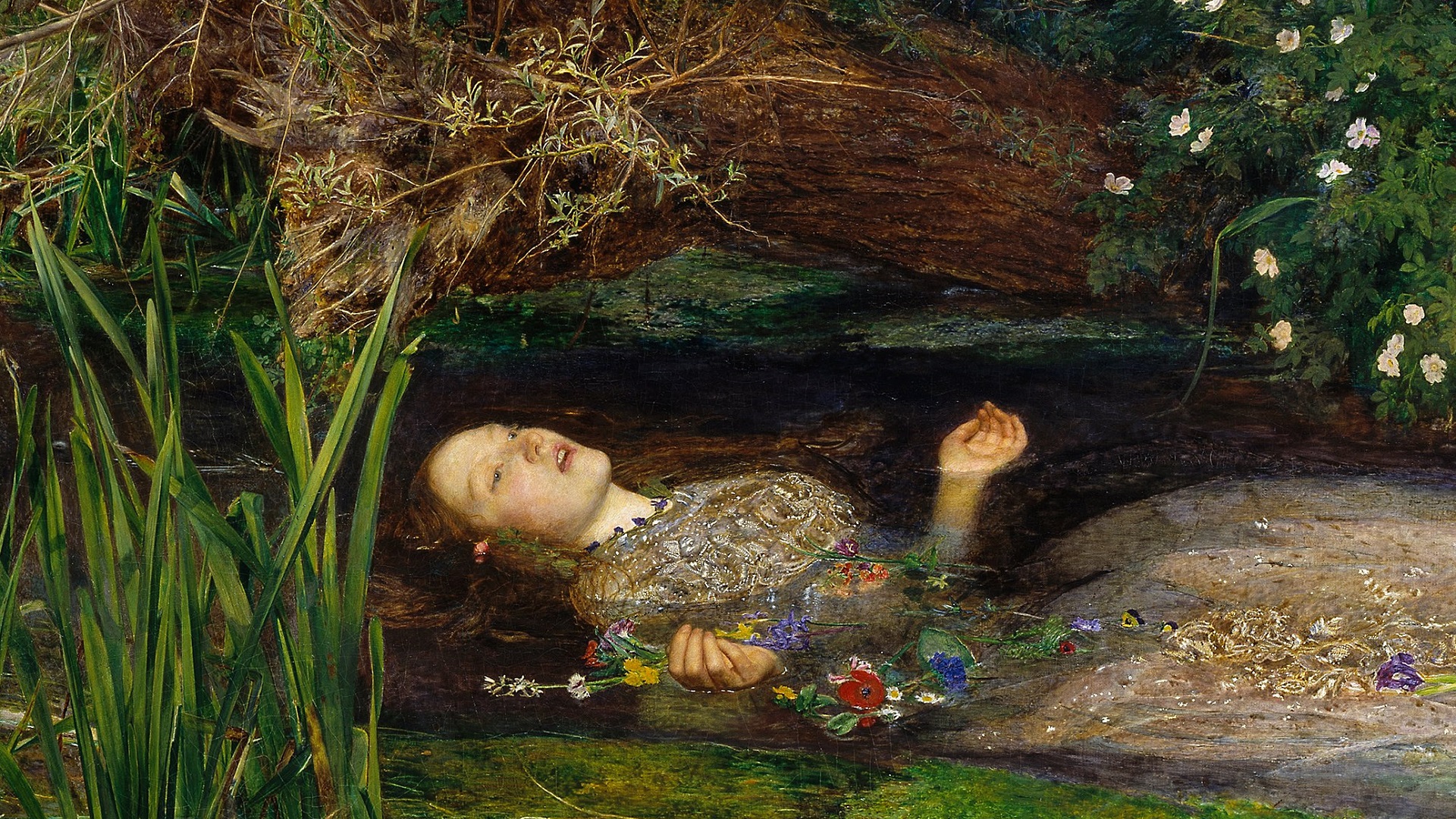 Detalle de "Ofelia" (1852) de John Everett Millais