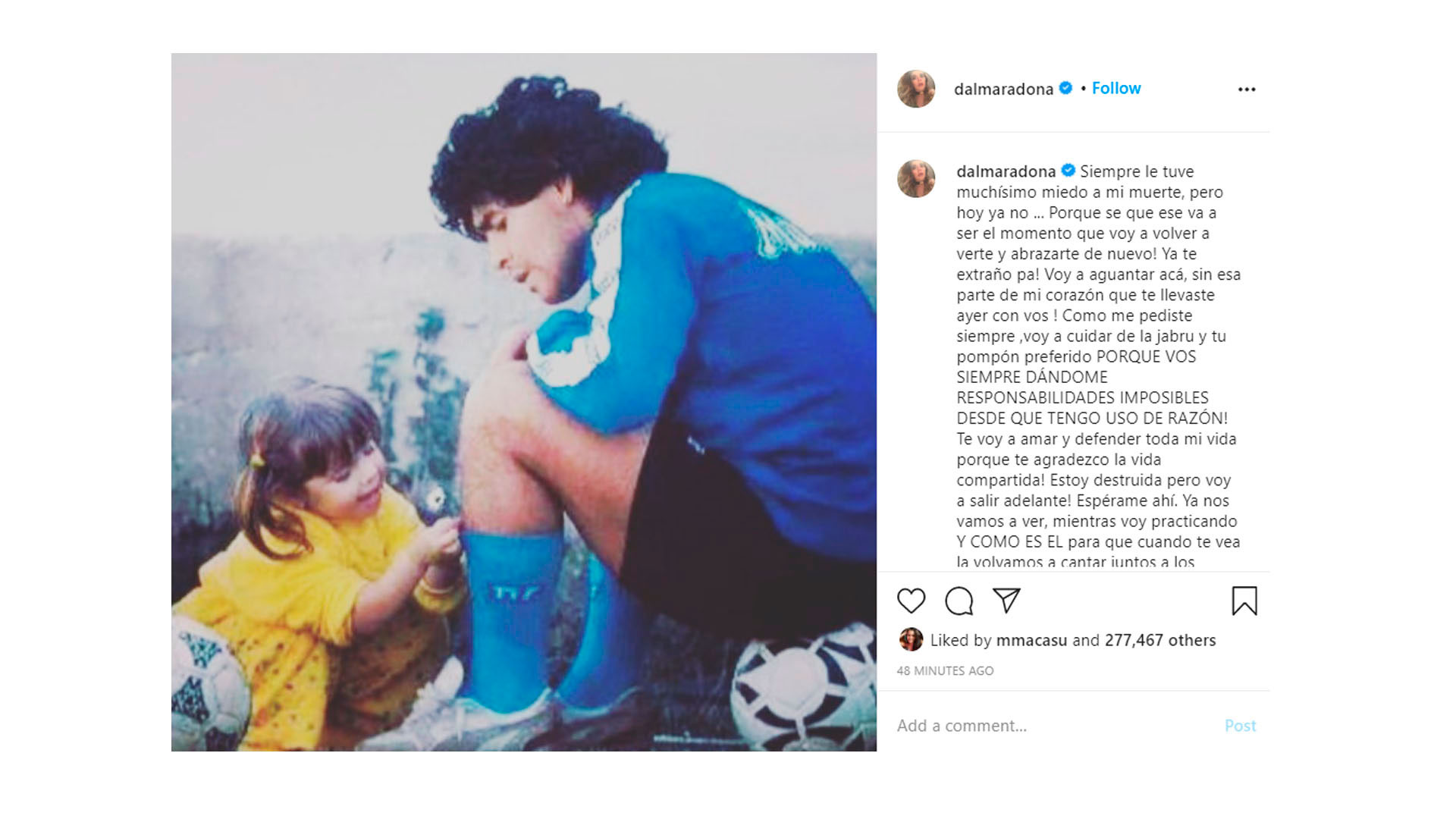 El posteo de Dalma Maradona por la muerte de Diego
