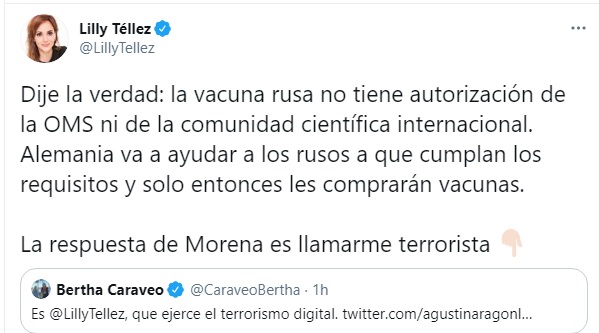 El nuevo mensaje de Lilly Téllez contra la vacuna rusa