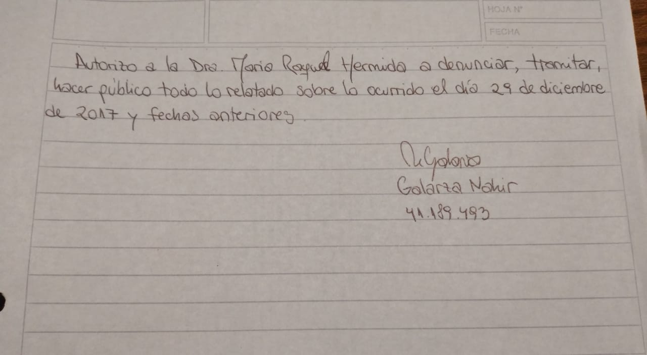El papel que le dio Nahir a su abogada Raquel Hermida Leyenda para que realice esta nueva y conmocionante denuncia