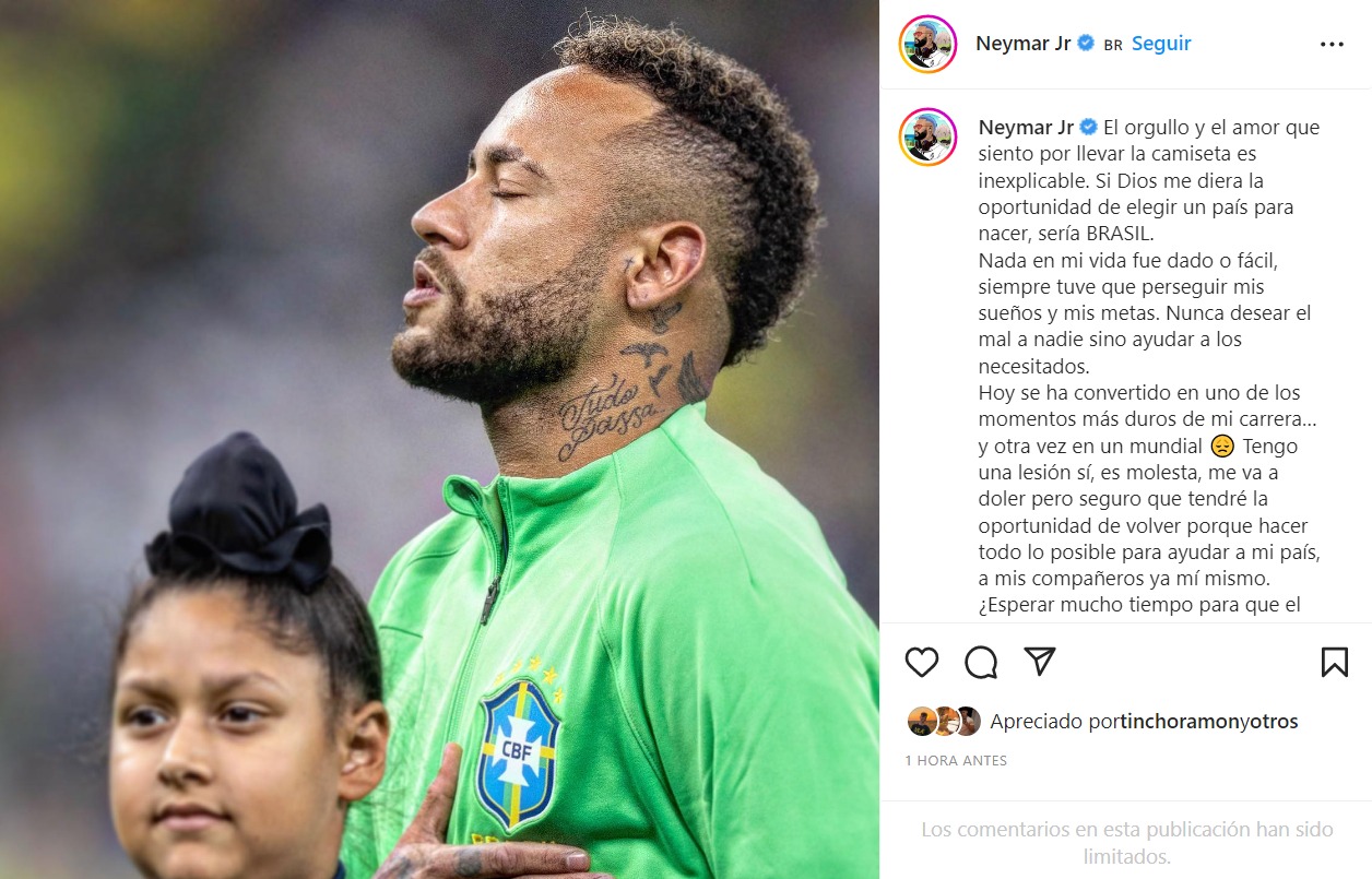 El mensaje de Neymar después de la lesión sufrida ante Serbia en el Mundial Qatar 2022