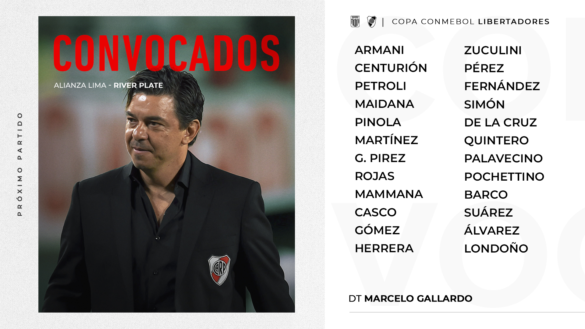 Los convocados por Marcelo Gallardo para el debut en la Libertadores (@RiverPlate)