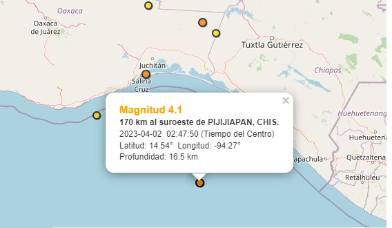 El sismo tuvo magnitud de  4.1 en Pijijiapan, Chiapas (ssn.unam.mx)