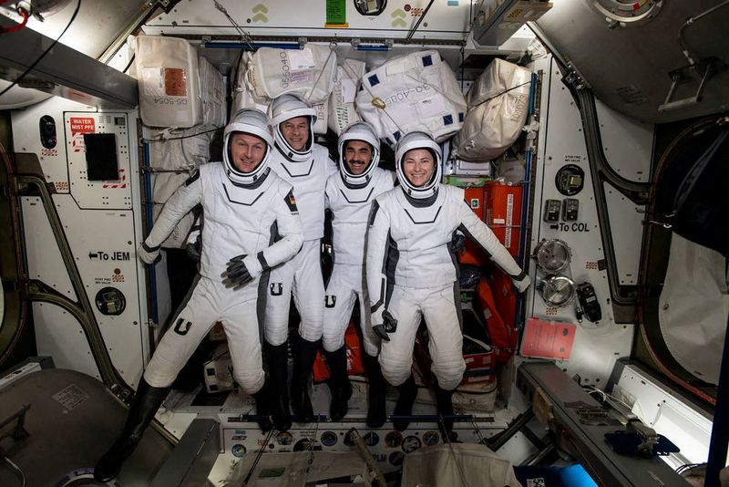 File photo: The four commercial crew astronauts representing NASA's SpaceX Crew-3 mission are shown in their Dragon spacesuits aboard the International Space Station's Harmony module on April 21, 2022 (NASA/REUTERS)