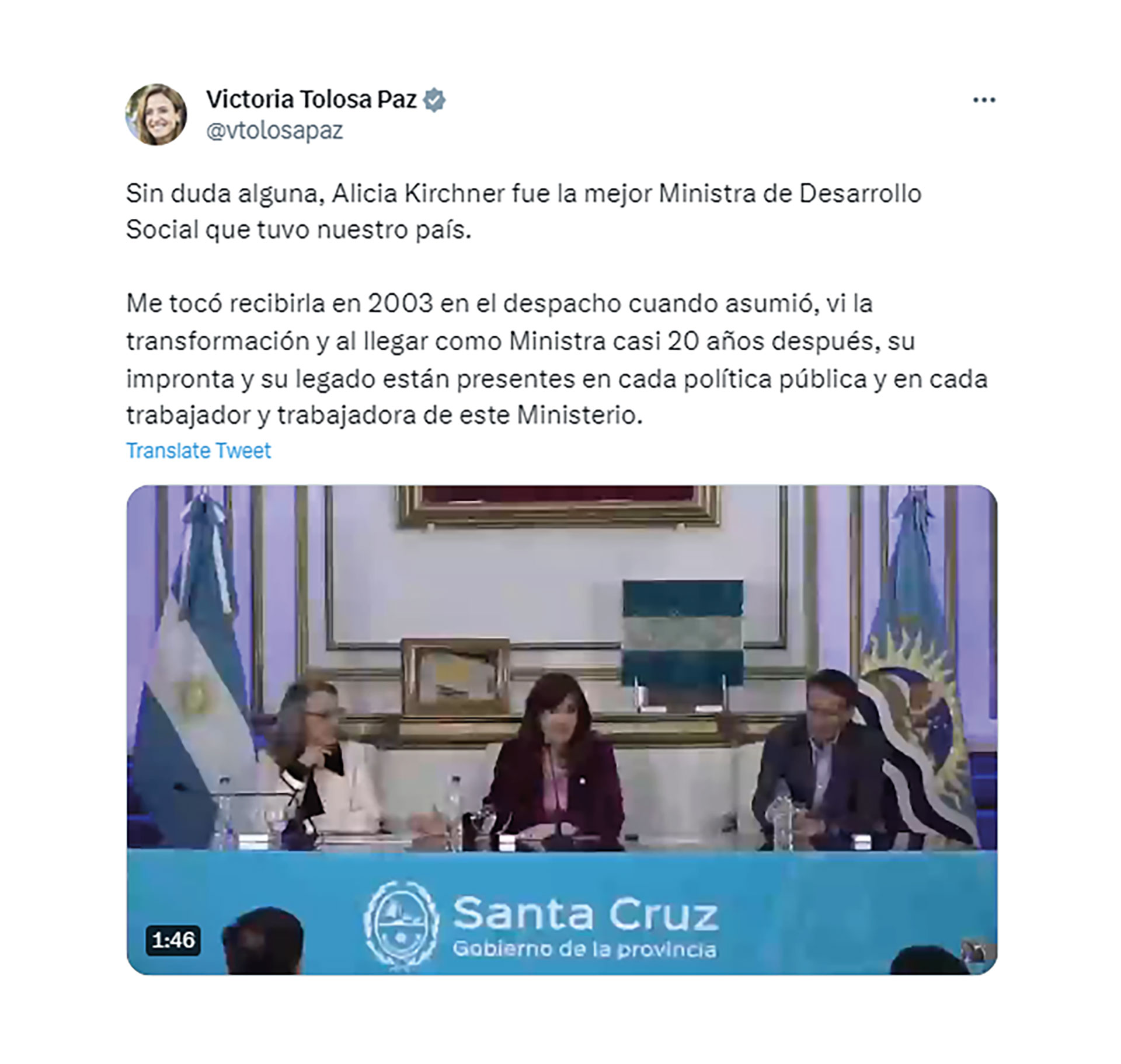 Victoria Tolosa Paz le respondió a Cristian Kirchner en su cuenta de Twitter