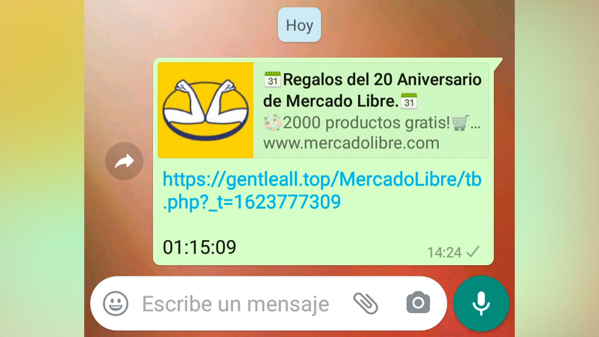 factible herir Anónimo Estafa por WhatsApp: el falso mensaje viral que ofrece productos gratis por  el aniversario de Mercado Libre - Infobae