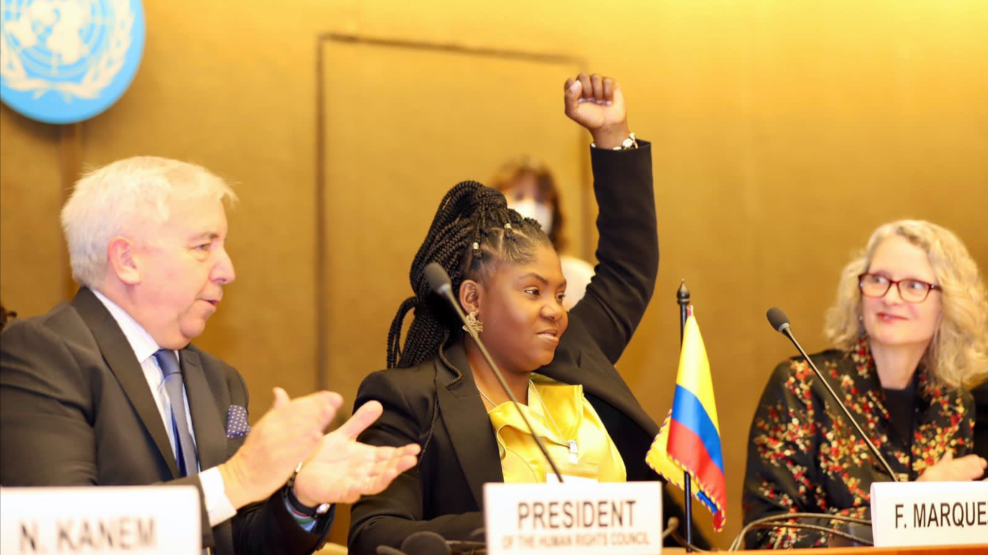 La vicepresidenta de Colombia, Francia Márquez, presidió la primera sesión del Foro Permanente de Afrodescendientes ante la ONU y solicitó condonación de deuda externa como reparación a los descendientes de esclavos. (Vicepresidencia de la República)