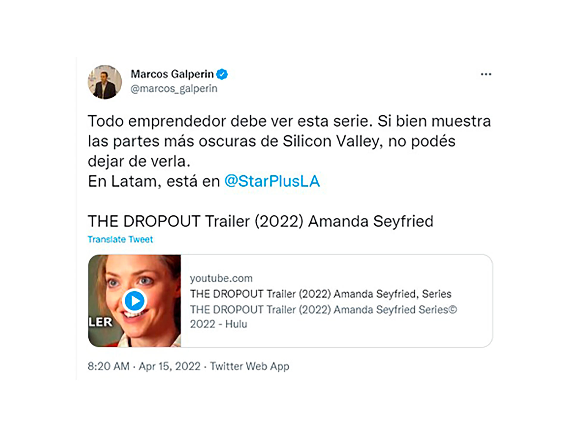 Marcos Galperin's Twitter post this Friday morning.