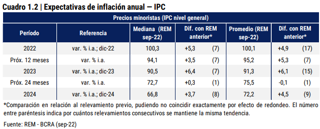 Las expectativas de inflación en la Argentina, según las consultoras relevadas por el BCRA