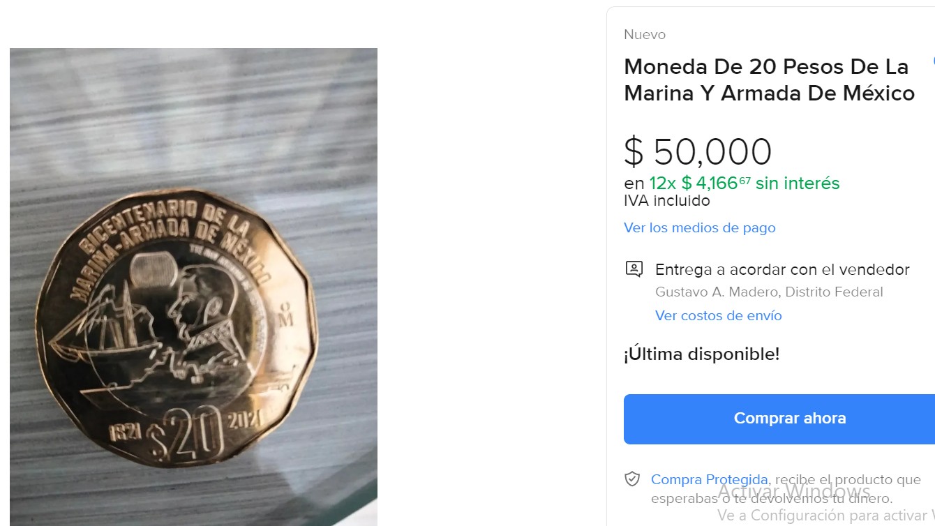 La moneda del bicentenario de la Marina forma parte de la familia C1. (Foto: Mercado Libre)