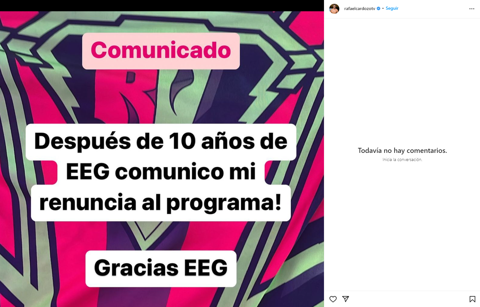Rafael Cardozo renuncia a EEG. (Instagram)