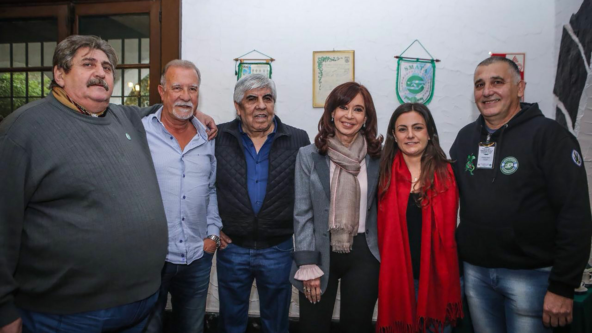 Cristina Kirchner, con Hugo Moyano, Ricardo Pignanelli, Omar Plaini, Vanesa Siley y Mario Manrique