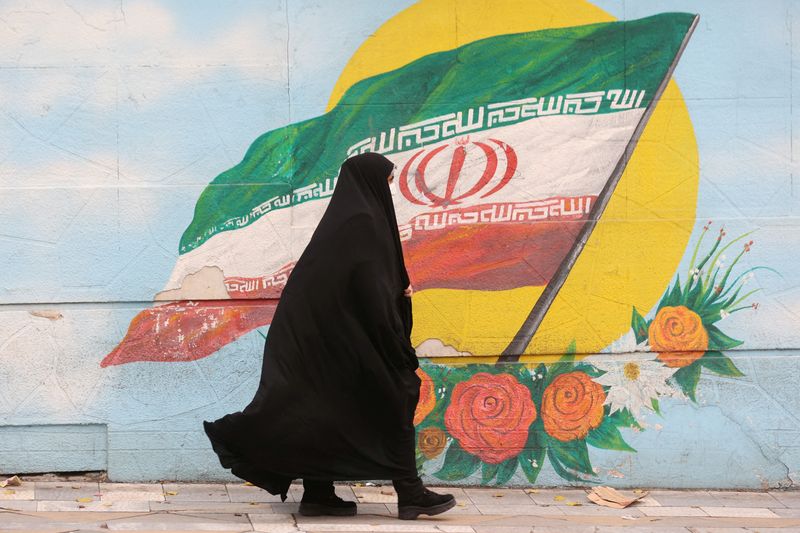 FILE PHOTO: A woman walks down a street in Tehran (Majid Asgaripour/WANA (West Asia News Agency) via REUTERS)