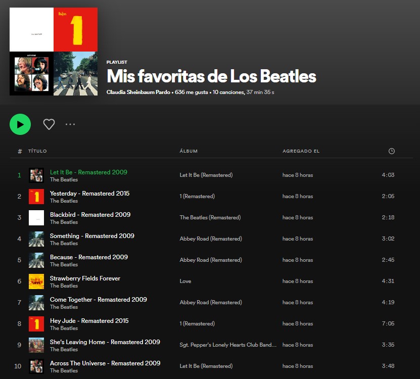 Claudia Sheinbaum publicó su primera Playlist en Spotify con una lista de sus 10 canciones favoritas de The Beatles por el Día Internacional del Cuarteto de Liverpool