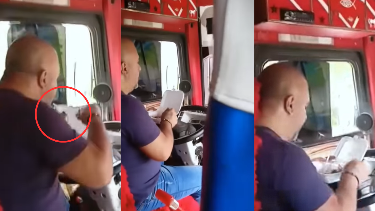 Conductor irresponsable fue captado en video conduciendo un bus intermunicipal mientras comía