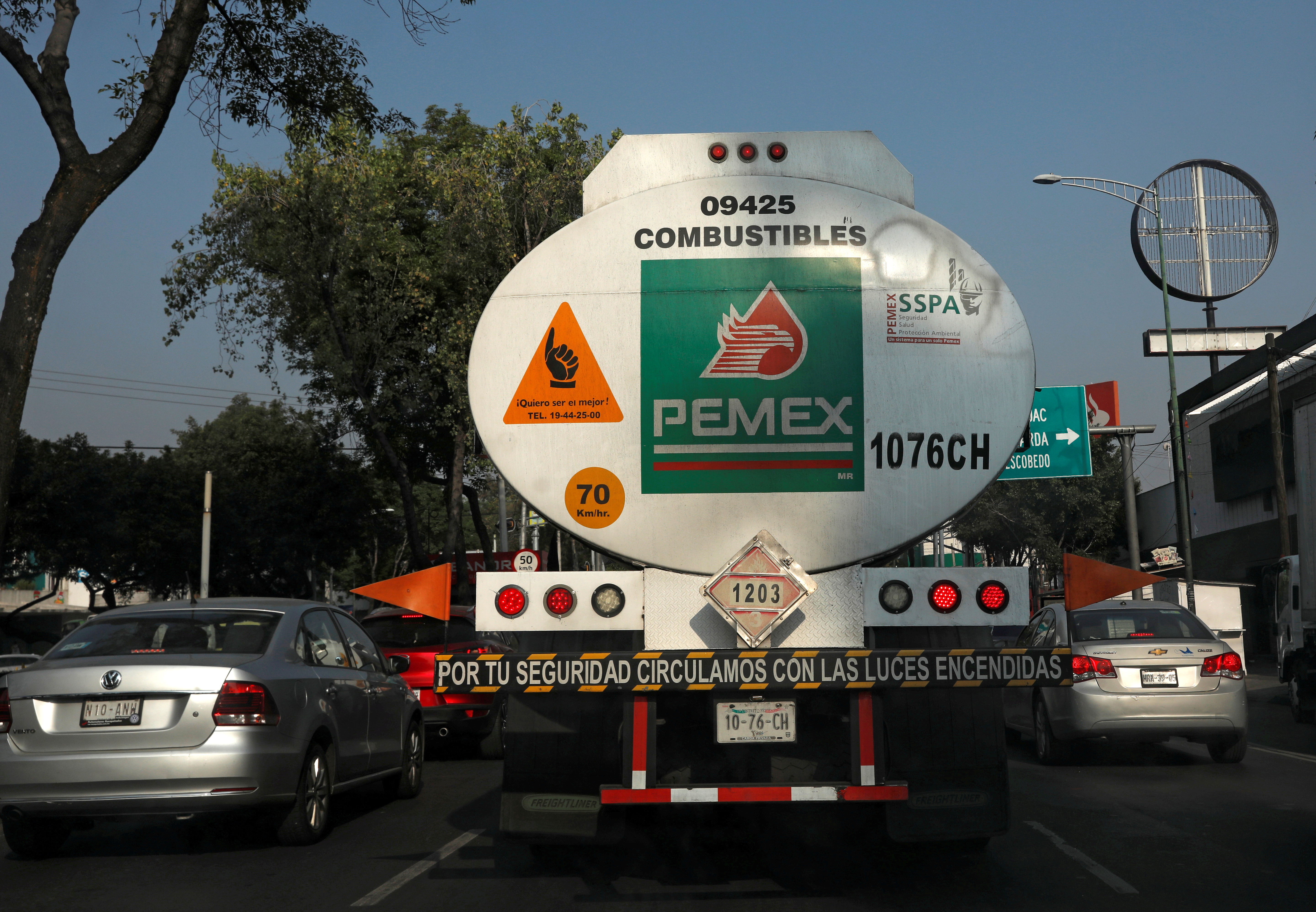 FILE PHOTO: A tanker truck transporting fuel is pictured along the streets en route to a gas station, in Mexico City, Mexico January 15, 2019. REUTERS/Henry Romero/File Photo