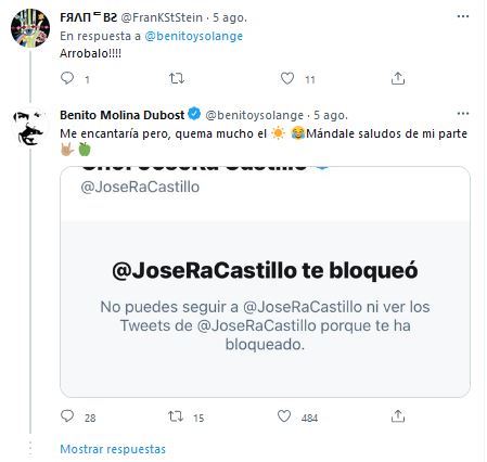 Benito Molina demostró a sus seguidores que no arrobó a José Ramón porque lo bloqueó (Foto: captura de pantalla Instagram)