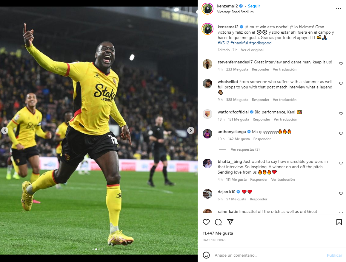 El posteo del sueco Ken Sema tras su consagratoria actuación en el Watford (Instagram)