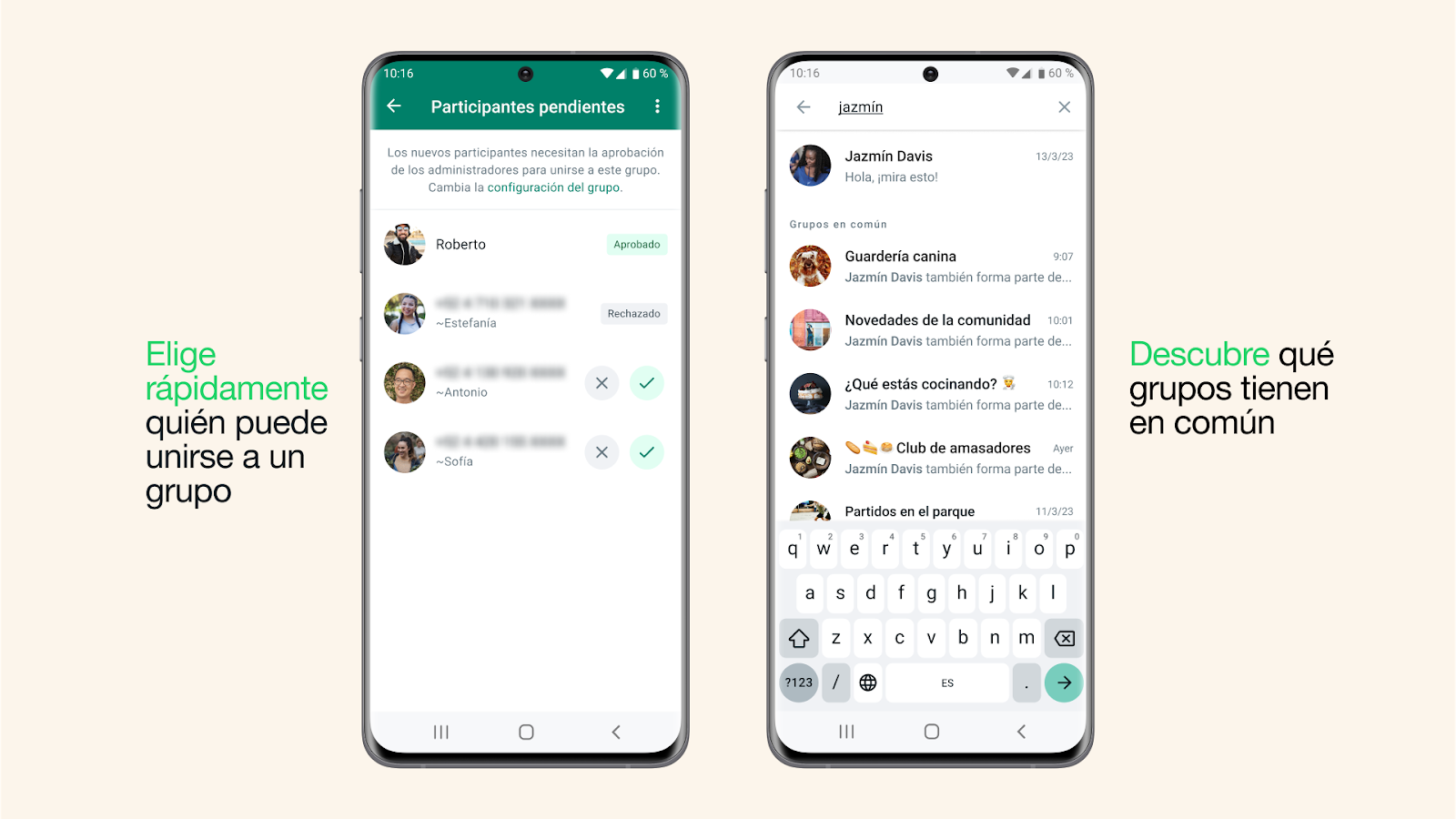 Los grupos de WhatsApp implementarán una sala de espera y nuevas formas para encontrar a contactos con chats grupales en común. (WhatsApp)