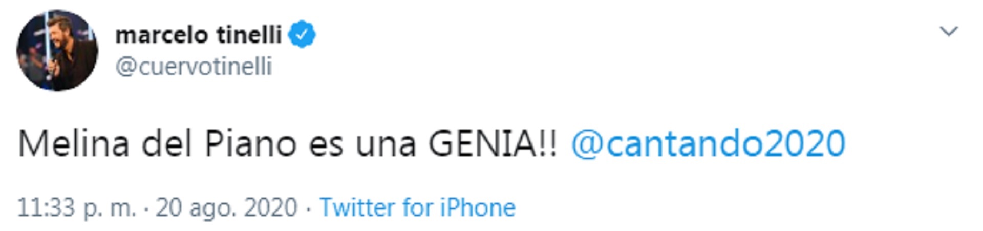 El tuit de Marcelo Tinelli (con un pequeño furcio en el apellido de Melina)