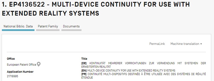 Patente de Apple sobre la función de continuidad entre dispositivos Mac y gafas de realidad aumentada. (Captura/Patentscope)