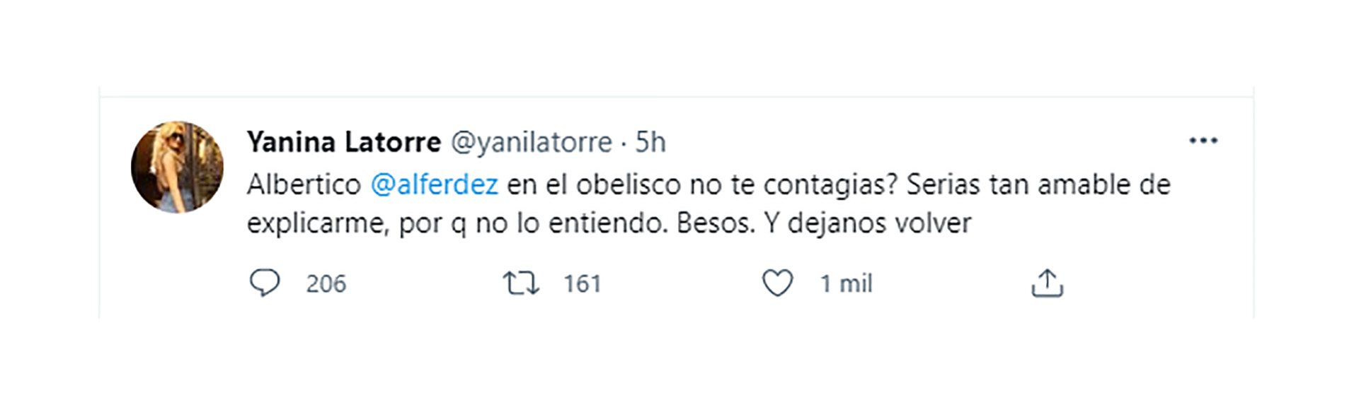 Yanina Latorre comenzó descargando su furia contra Alberto Fernández en Twitter