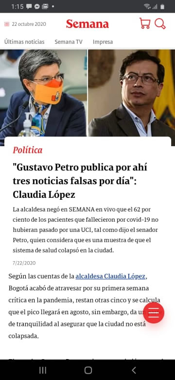 Reacción de la alcaldesa Claudia López a las 'face news' de Gustavo Petro. Revista Semana.