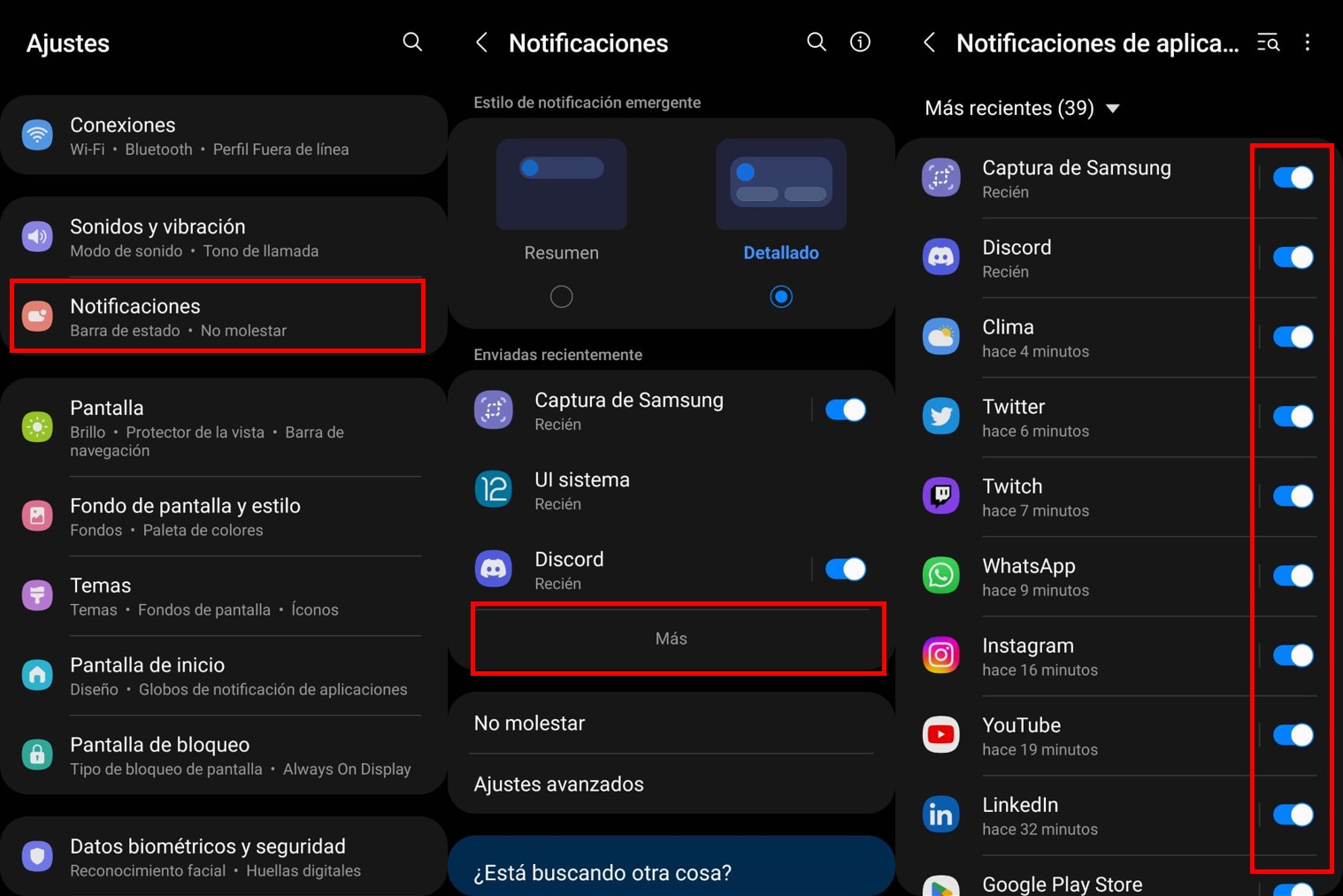 Gestionar notificaciones en un celular Android. (Captura)