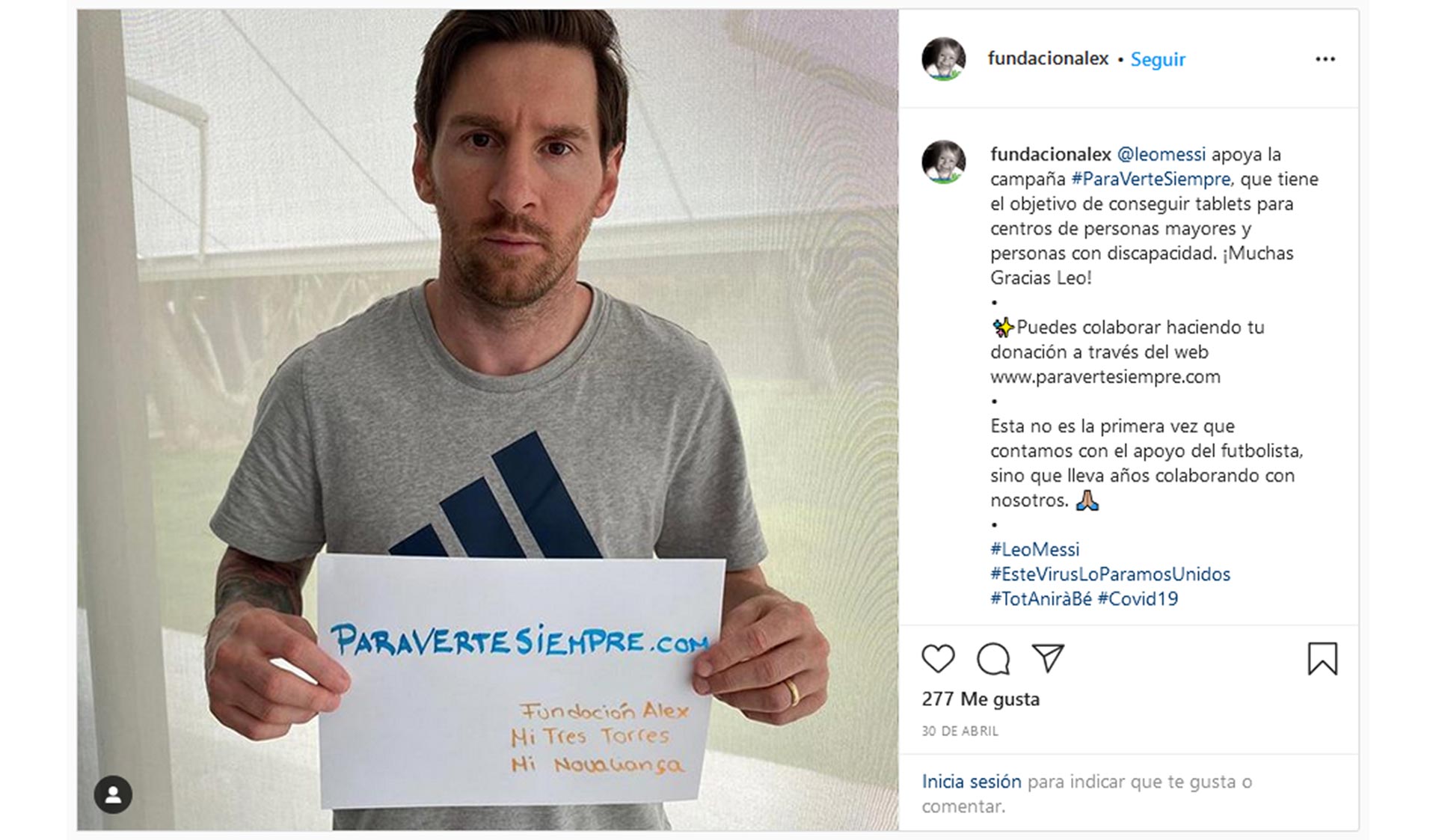 Messi colaboró con la Fundación Alex - @fundacionalex