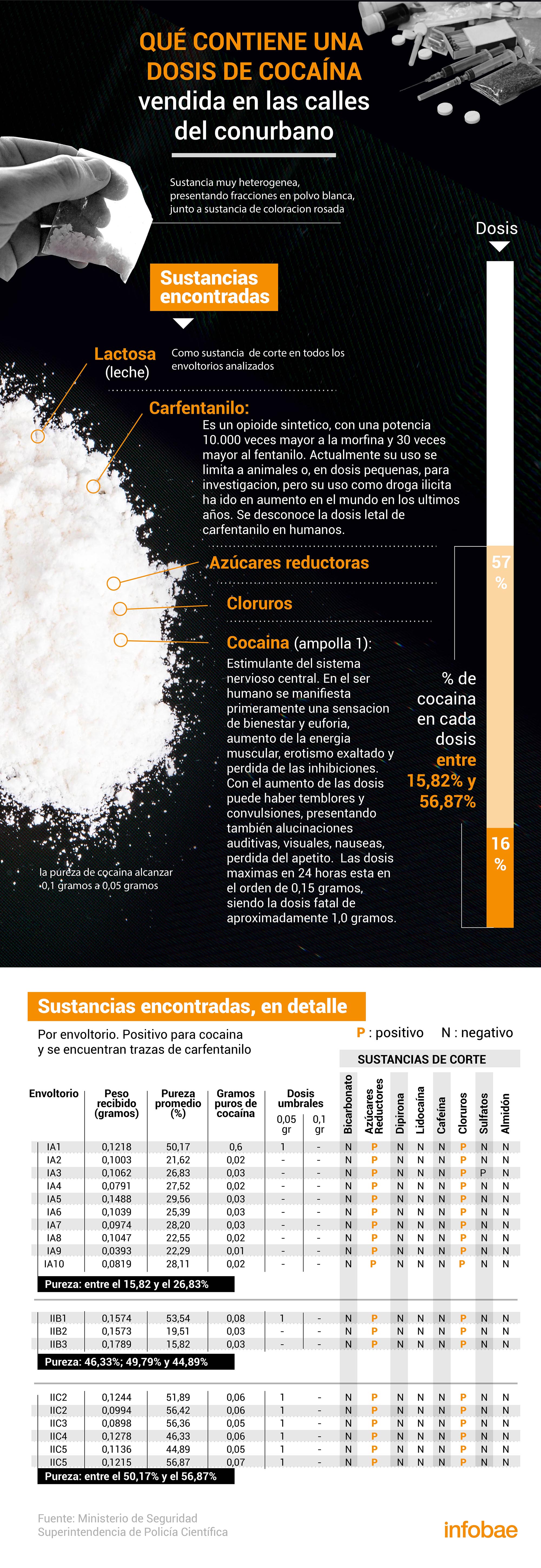 Los elementos de corte hallados en las muestras analizadas y vinculadas a la causa que se instruía en la UFI 16 de San Martín vinculada a las 24 muertes por la cocaína adulterada