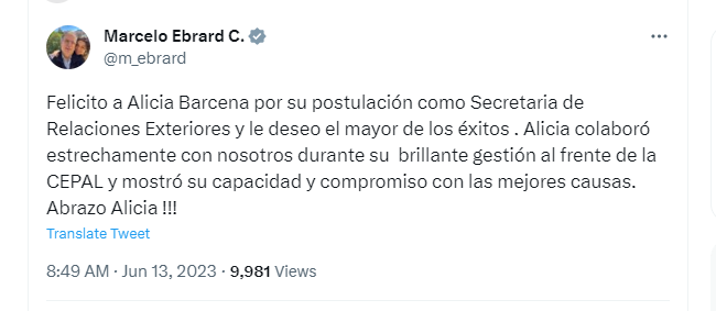 Ebrard felicitó a Alicia Bárcena por su nombramiento. (Twitter)