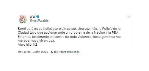 Waldo Wolf cuestionó a Sergio Berni por llegar a la protesta de choferes en la General Paz "sin avisar"