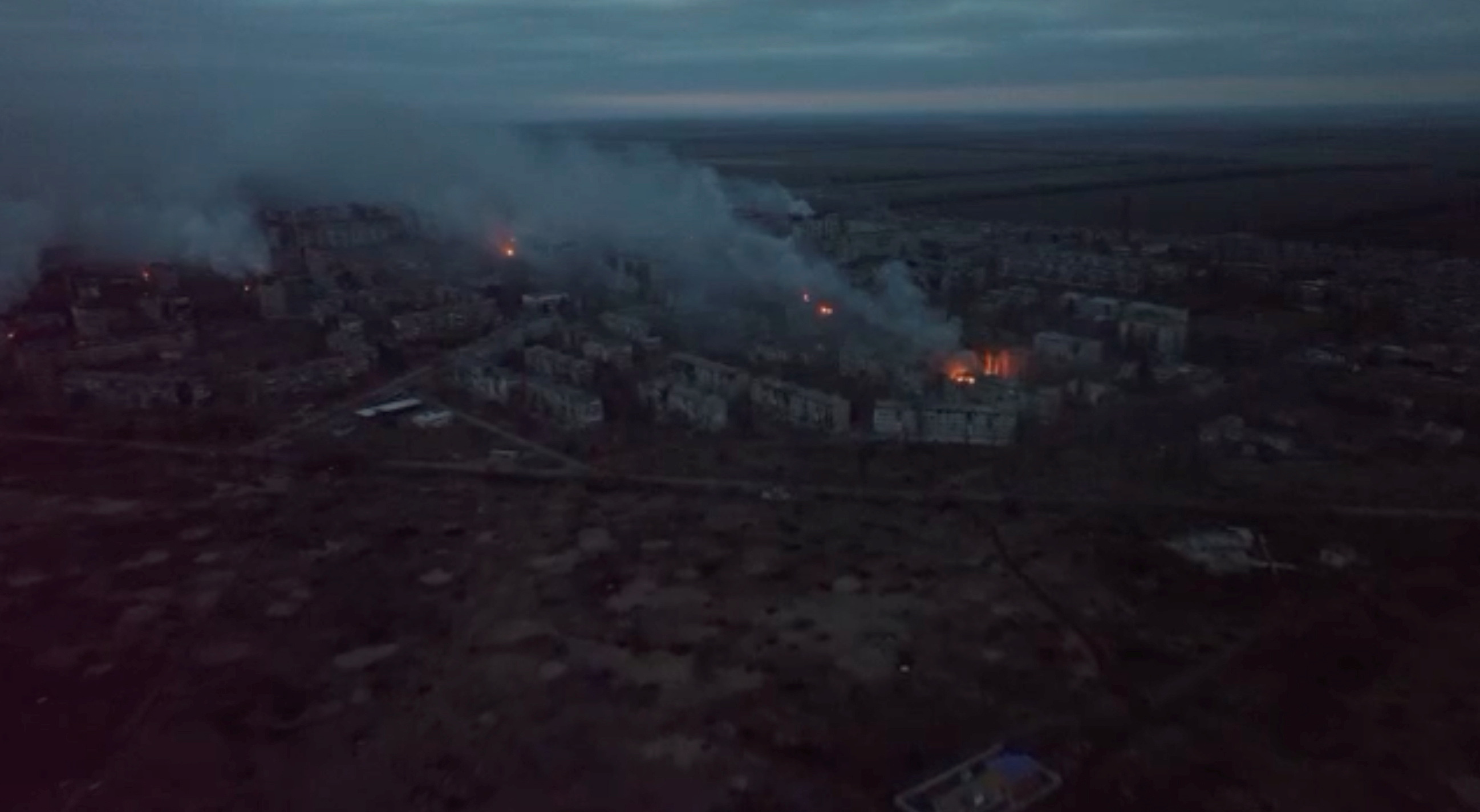 An aerial view of fire and smoke over the city of Wuhleder, Donetsk region (REUTERS)