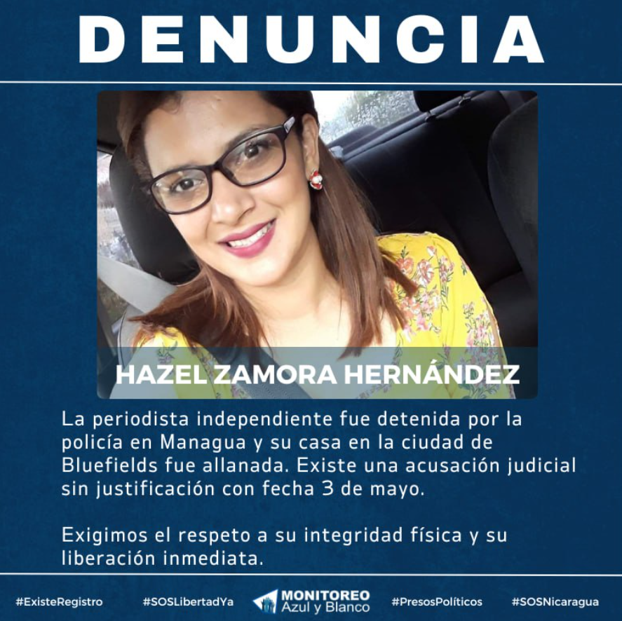Zamora Hernández is the third journalist detained in the last three days by the Daniel Ortega regime.  (TWITTER)