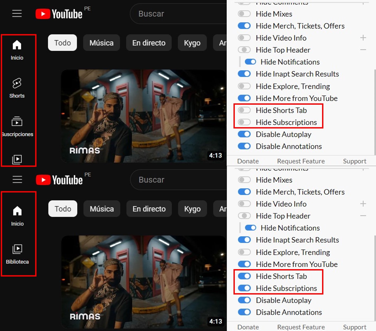 Unhook, la extensión de navegador que elimina las secciones de YouTube que los usuarios no desean ver. (Captura)