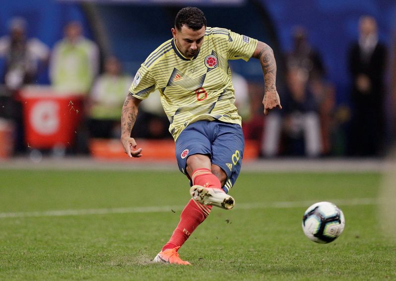 Último partido de Edwin Cardona con la Selección Colombia, pateando un penal contra Chile durante la Copa América Brasil 2019. 28 junio, 2019 / (REUTERS/Ueslei Marcelino).