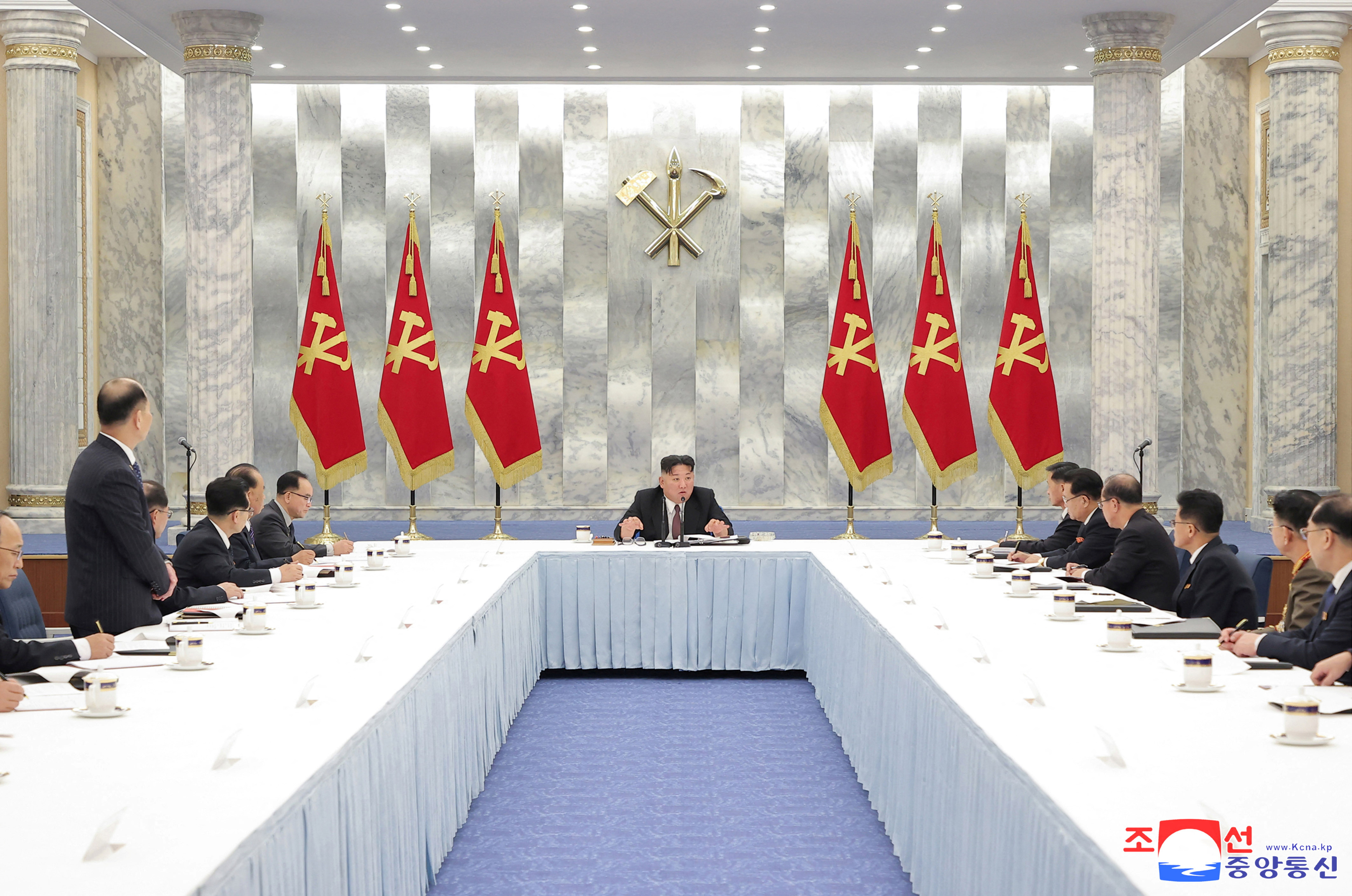 North Korean dictator Kim Jong-un attends the 8th Central Committee of the Workers' Party of Korea (WCP) in Pyongyang, North Korea, in this Dec. 31, 2022 photo released by the North's Korean Central News Agency (KCNA).