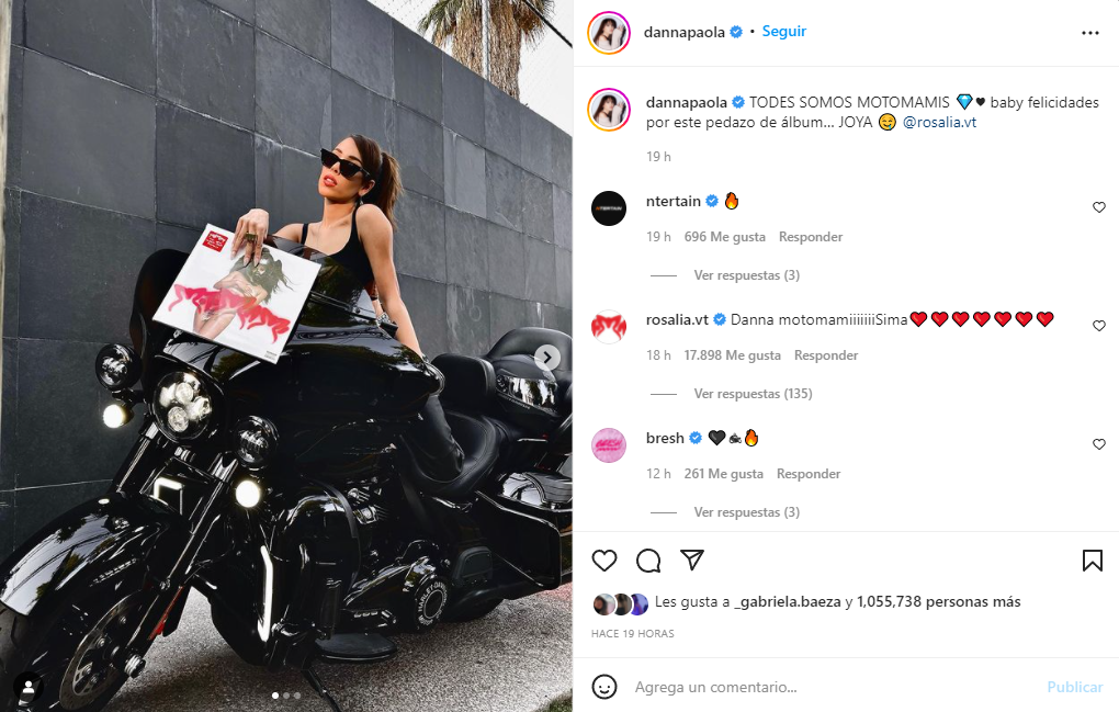 Danna Paola vestida de "Motomami"; Rosalía reaccionó ante la publicación Foto: Instagram/@dannapaola