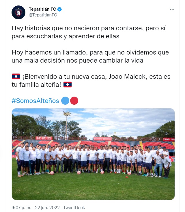 Joao Maleck regresará a la Liga de Expansión MX con el Club Deportivo Tepatitlán (Foto: Twitter/@TepatitlanFC)