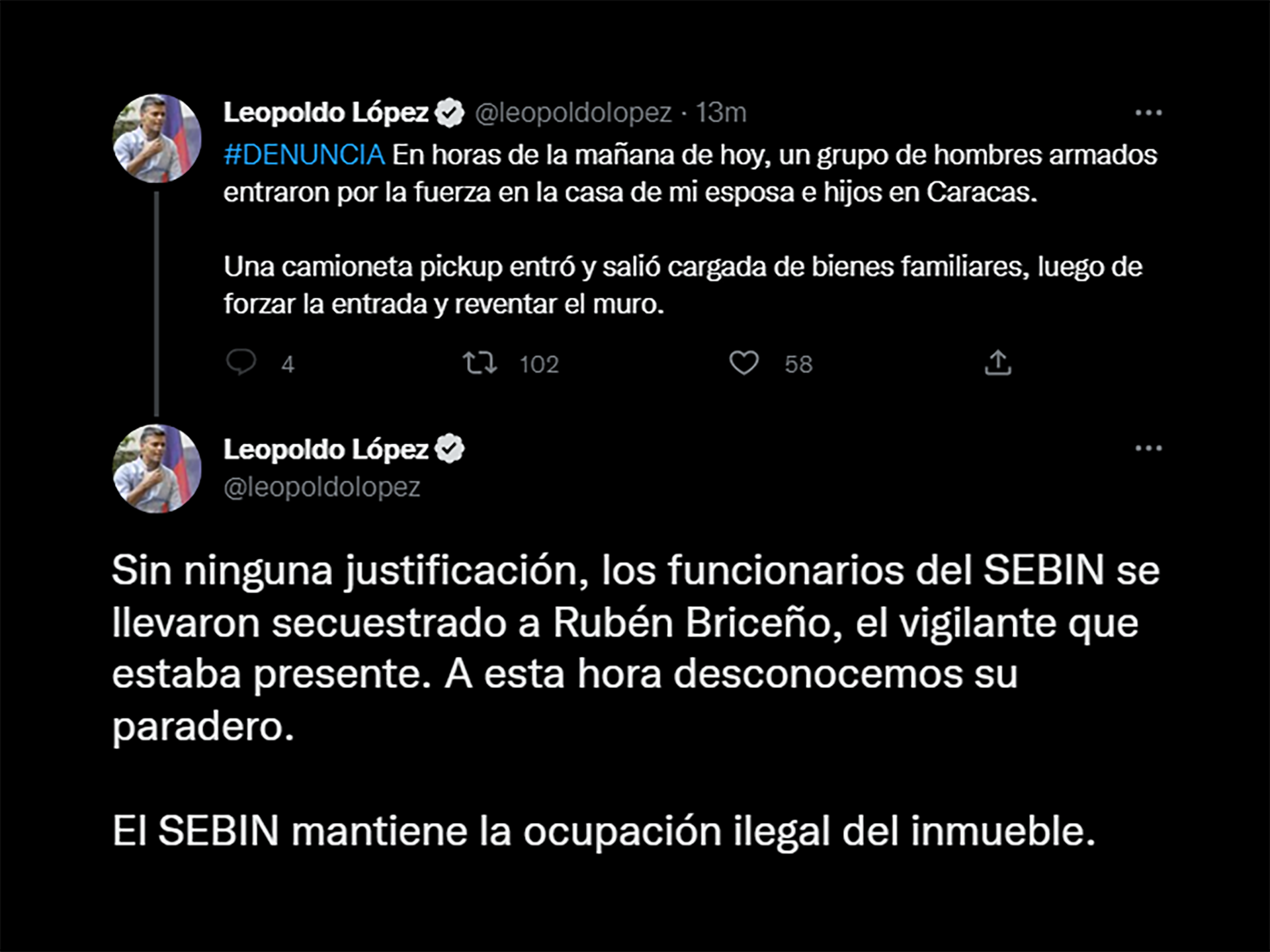 La denuncia de Leopoldo López en Twitter