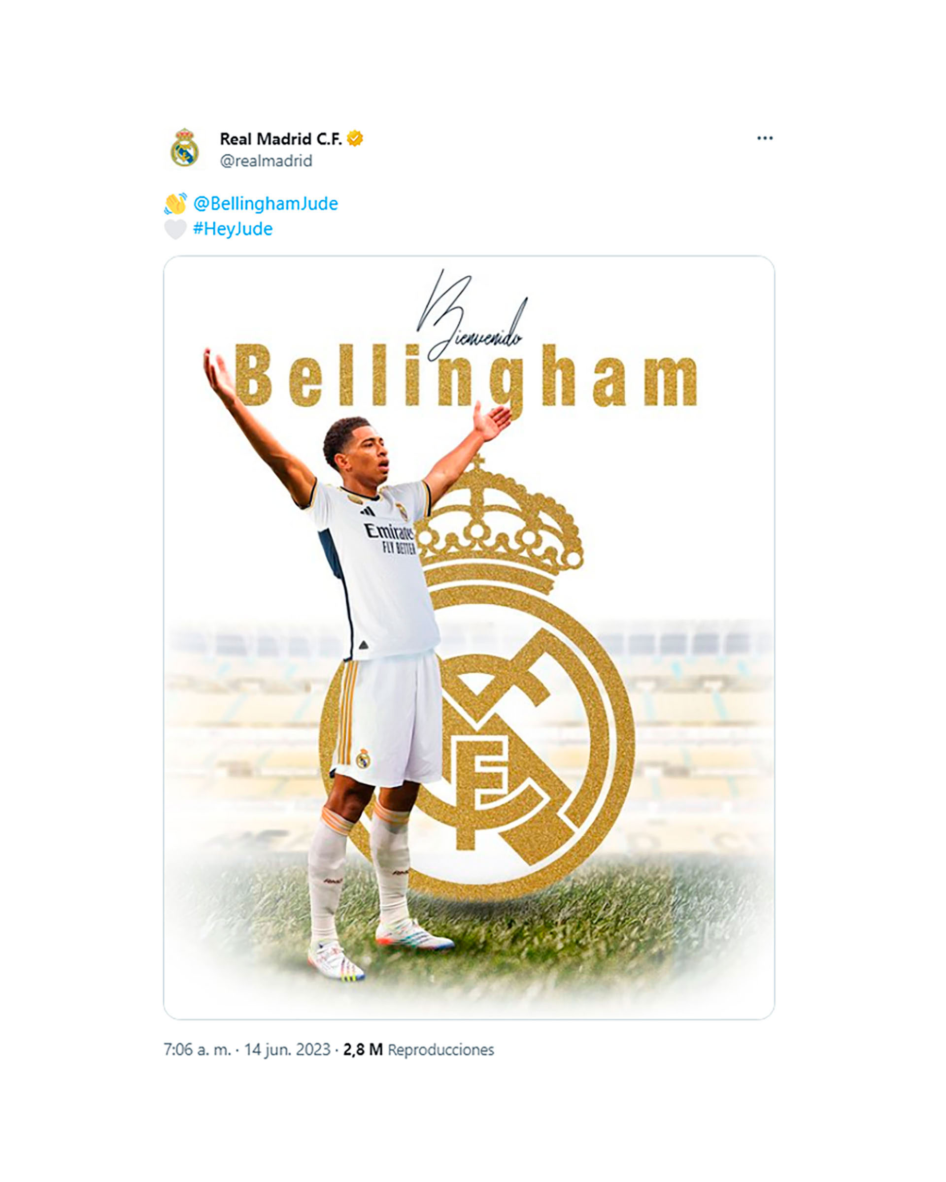 El Real Madrid confirmó el fichaje de Bellingham en las redes sociales.