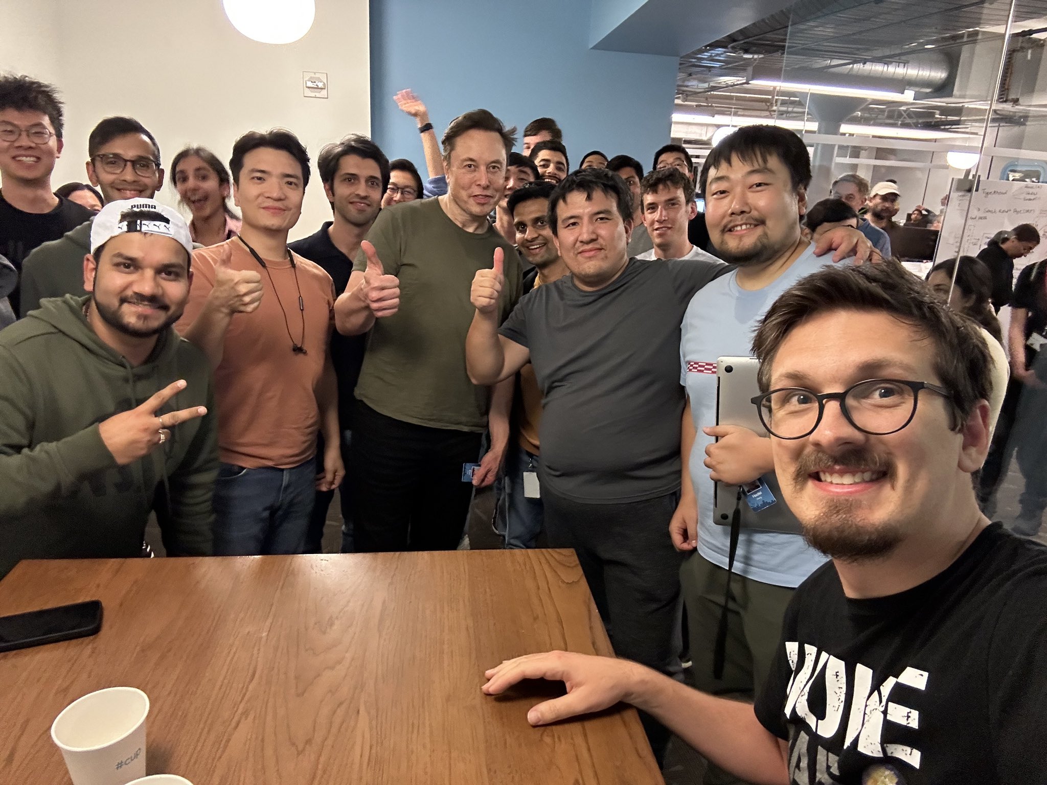 Elon Musk with the programmers and engineers he recruited to his San Francisco offices (Twitter: @elonmusk)