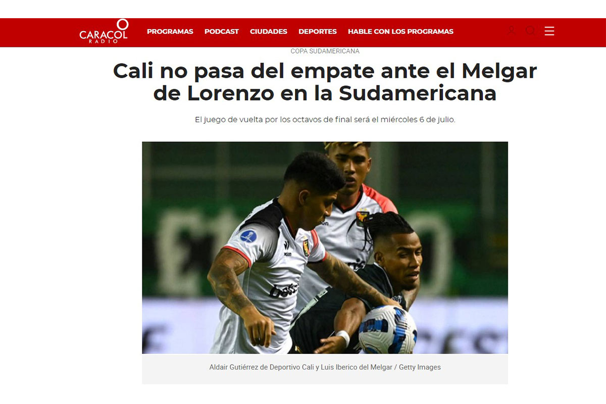 Caracol Radio sobre el Melgar vs Deportivo Cali.
