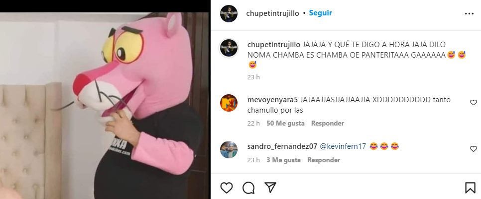Reacción de Chupetín Trujillo en Instagram