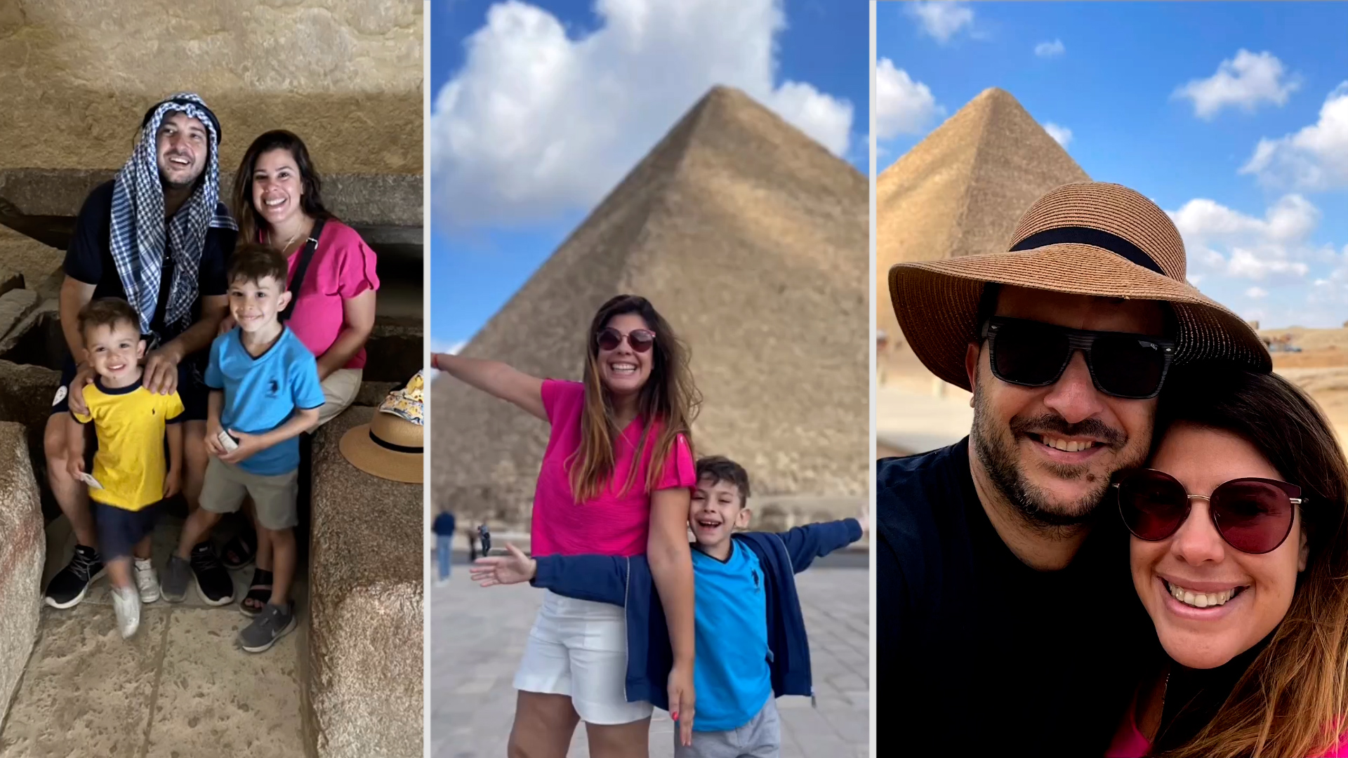 Las vacaciones de Diego Brancatelli y su familia en Egipto: pirámides, camellos y caos