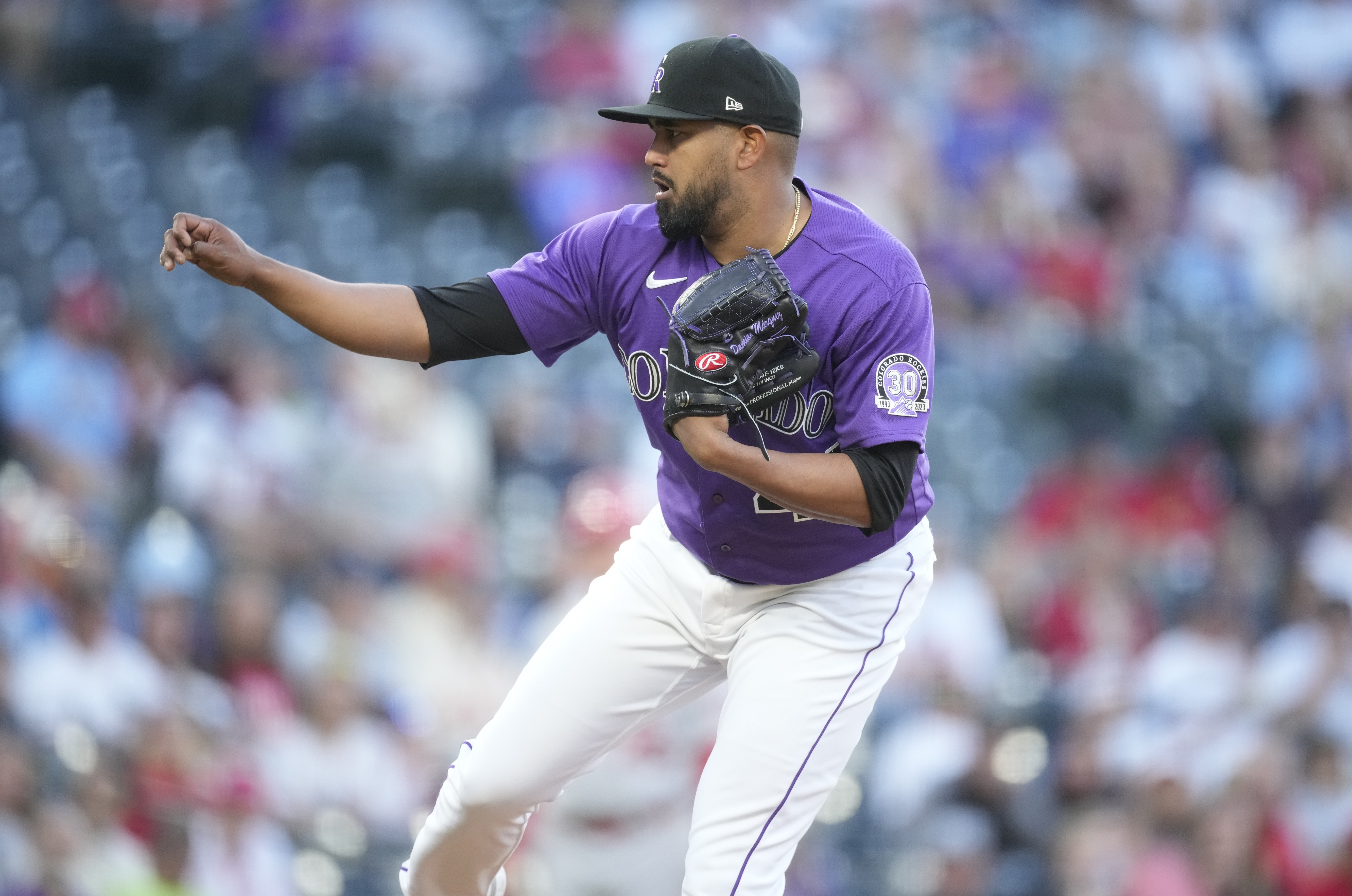 Colorado Rockies starter German Marquez works the first inning against the St. Louis Cardinals Monday, April 10, 2023. (AP Photo/David Zalubowski)